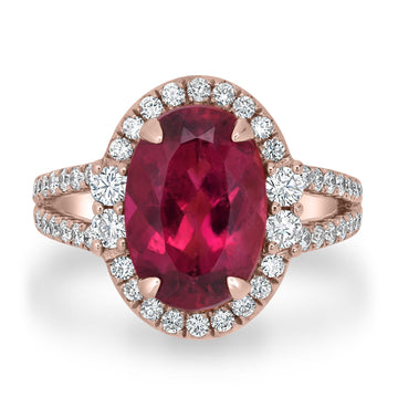 4.15ct  Rubellite Rings with 0.83tct Diamond set in 14K Rose Gold