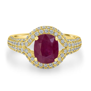 2.19ct Ruby Ring with 0.63tct Diamonds set in 14K Yellow Gold