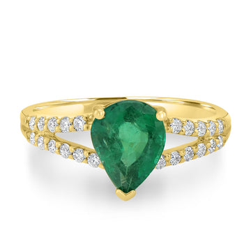 1.43ct Emerald Ring with 0.22tct Diamonds set in 18K Yellow Gold