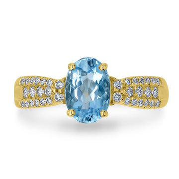 1.2ct Aquamarine Ring with 0.23tct Diamonds set in 14K Yellow Gold