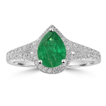 1.33ct Emerald Rings with 0.36tct Diamond set in 14K White Gold