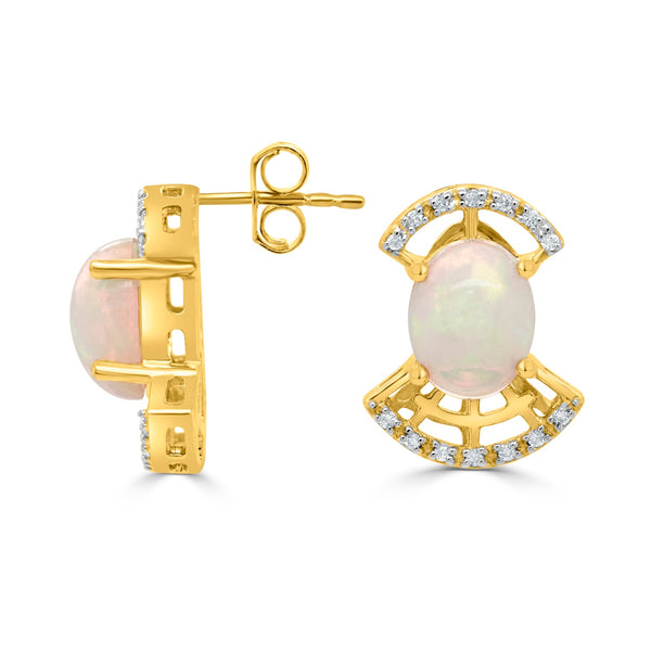 2.62tct Opal Earring with 0.12tct Diamonds set in 14K Yellow Gold