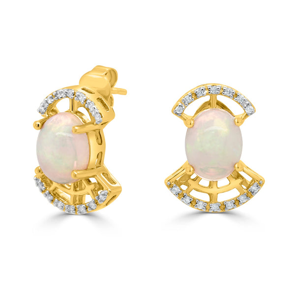 2.62tct Opal Earring with 0.12tct Diamonds set in 14K Yellow Gold