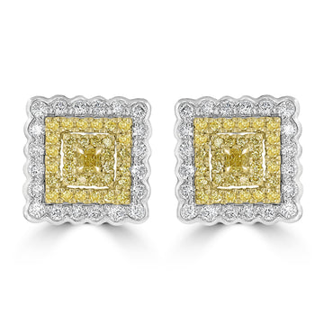 0.16tct Yellow Diamond Earring with 1.2tct Diamonds set in 18K Two Tone Gold