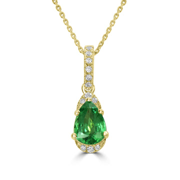 1.12ct Tsavorite Pendants with 0.06tct Diamond set in 14K Yellow Gold