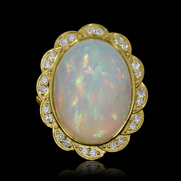 11.38ct Opal Ring with 0.27tct Diamonds set in 14K Yellow Gold