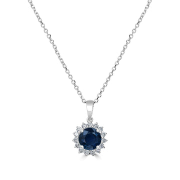1.19ct Sapphire Pendant with 0.23tct Diamonds set in 14K White Gold