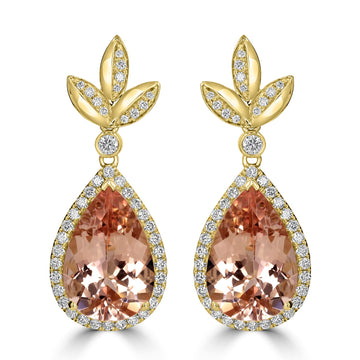 9.27tct Morganite Earring with 0.84tct Diamonds set in 18K Yellow Gold