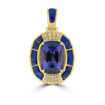 6.84ct Tanzanite Pendants with 0.09tct Diamond set in 18K Yellow Gold