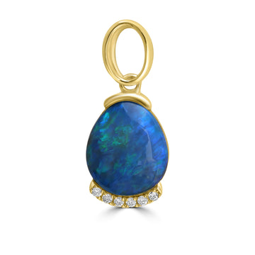 1.2ct Black Opal Pendants with 0.03tct Diamond set in 18K Yellow Gold