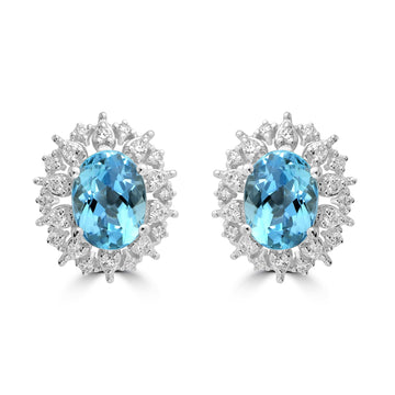 1.58ct Aquamarine Earrings with 0.25tct Diamond set in 18K White Gold