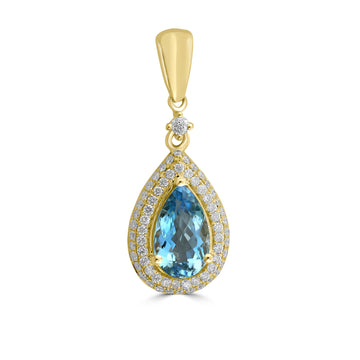 1.49ct Aquamarine Pendants with 0.38tct Diamond set in 18K Yellow Gold