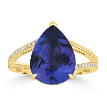 5.57ct Tanzanite Rings with 0.08tct Diamond set in 18K Yellow Gold