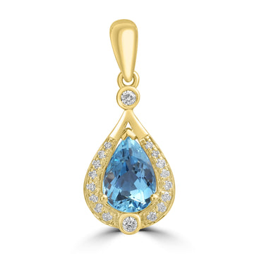 0.94ct Aquamarine Pendants with 0.11tct Diamond set in 18K Yellow Gold