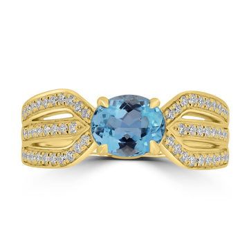 0.97ct Aquamarine Rings with 0.32tct Diamond set in 18K Yellow Gold