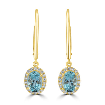 1.69ct Aquamarine Earrings with 0.2tct Diamond set in 18K Yellow Gold