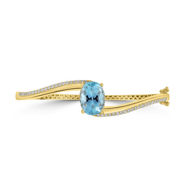 5.37ct Aquamarine Bangles with 0.69tct Diamond set in 18K Yellow Gold