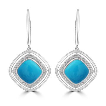 7.04ct Turquoise Earrings with 0.31tct Diamond set in 18K White Gold
