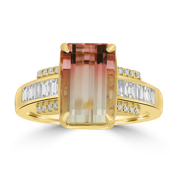 4.36ct Tourmaline Rings with 0.42tct Diamond set in 18K Yellow Gold