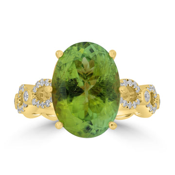 6.65ct Tourmaline Rings with 0.29tct Diamond set in 18K Yellow Gold