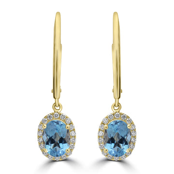 1.7ct Aquamarine Earrings with 0.21tct Diamond set in 18K Yellow Gold