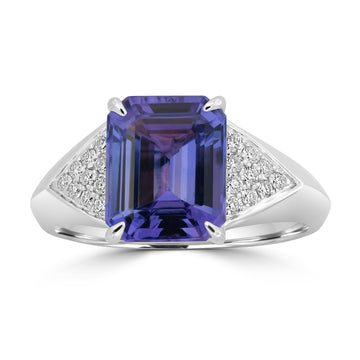 3.74ct Tanzanite Rings with 0.174tct Diamond set in 14K White Gold