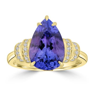 4.75ct Tanzanite Rings with 0.11tct Diamond set in 14K Yellow Gold