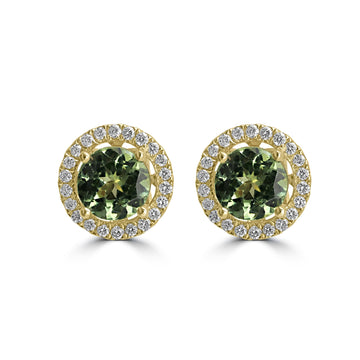 1.51ct Tsavorite Earrings with 0.179tct Diamond set in 14K Yellow Gold