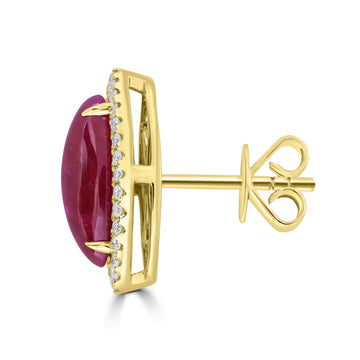 5.22ct Ruby Earrings with 0.301tct Diamond set in 18K Yellow Gold