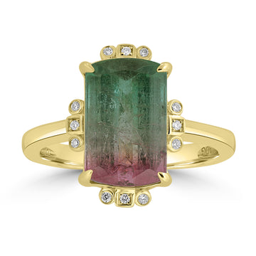 4.84ct Tourmaline Rings with 0.06tct Diamond set in 14K Yellow Gold