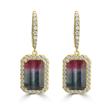 18.937ct Tourmaline Earrings with 1.523tct Diamond set in 18K Yellow Gold