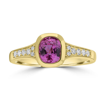 1.07ct Pink Sapphire Rings with 0.14tct Diamond set in 18K Yellow Gold