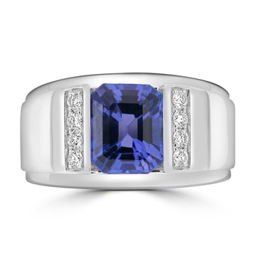 3.29ct Tanzanite Rings with 0.243tct Diamond set in 18K White Gold