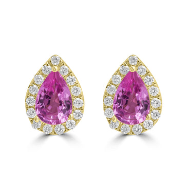 0.94ct Pink Sapphire Earring with 0.174tct Diamond set in 14K Yellow Gold