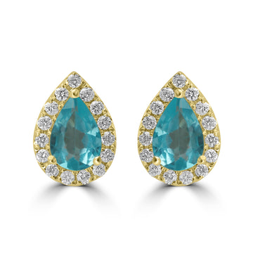 0.81ct Apatite Earring with 0.176tct Diamond set in 14K Yellow Gold