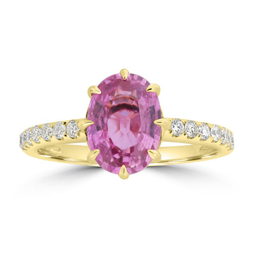 2.57ct Pink Sapphire Rings with 0.25tct Diamond set in 18K Yellow Gold