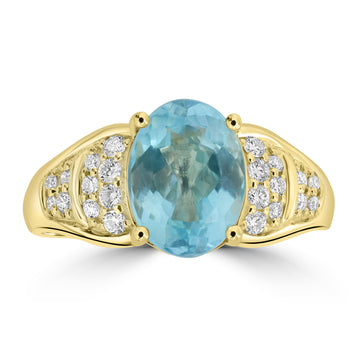 2.24ct Aquamarine Rings with 0.235tct Diamond set in 18K Yellow Gold