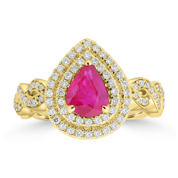 1.06ct Ruby Rings with 0.482tct Diamond set in 18K Yellow Gold