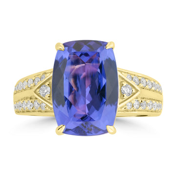 5.47ct Tanzanite Rings with 0.245tct Diamond set in 18K Band