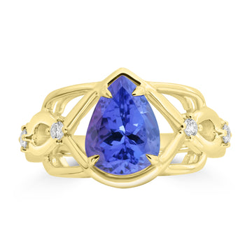 2.6ct Tanzanite Rings with 0.128tct Diamond set in 18K Yellow Gold
