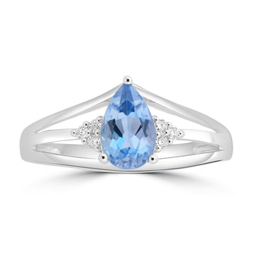 0.82ct Aquamarine Rings with 0.056tct Diamond set in 18K White Gold