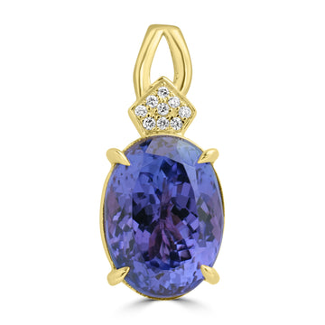 6.6ct Tanzanite Pendants with 0.042tct Diamond set in 14K Yellow Gold
