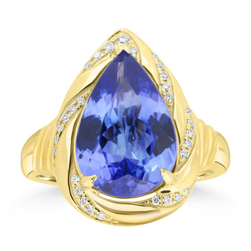 4.94ct Tanzanite Rings with 0.107tct Diamond set in 14K Yellow Gold