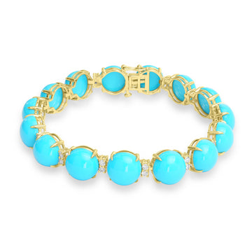 56.57ct Turquoise Bracelets with 0.975tct Diamond set in 14K Yellow Gold