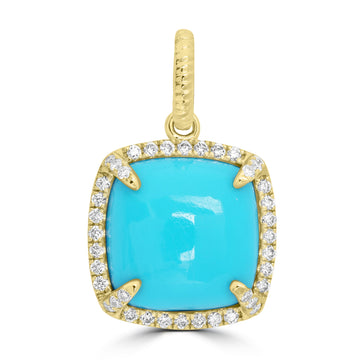 3.72ct Turquoise Pendants with 0.156tct Diamond set in 14K Yellow Gold