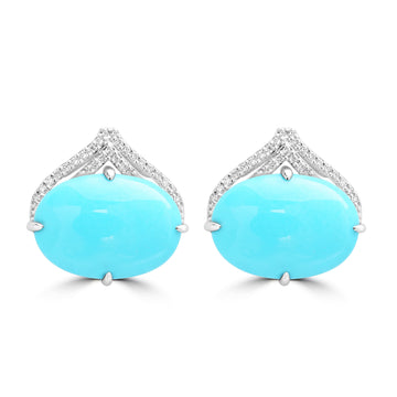 7.57ct Turquoise Earrings with 0.125tct Diamond set in 14K White Gold