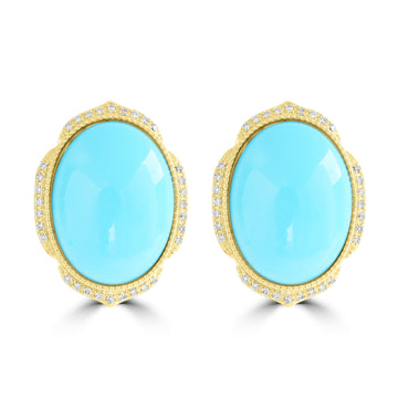 11.25ct Turquoise Earrings with 0.161tct Diamond set in 14K Yellow Gold