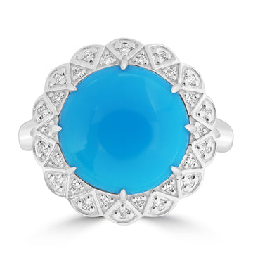 4.54ct Turquoise Rings with 0.14tct Diamond set in 14K White Gold
