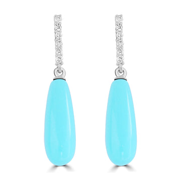 5.99ct Turquoise Earrings with 0.095tct Diamond set in 14K White Gold