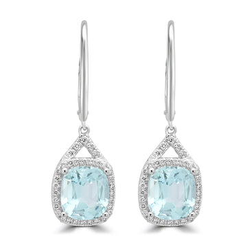 3.83ct Aquamarine Earrings with 0.35tct Diamond set in 14K White Gold